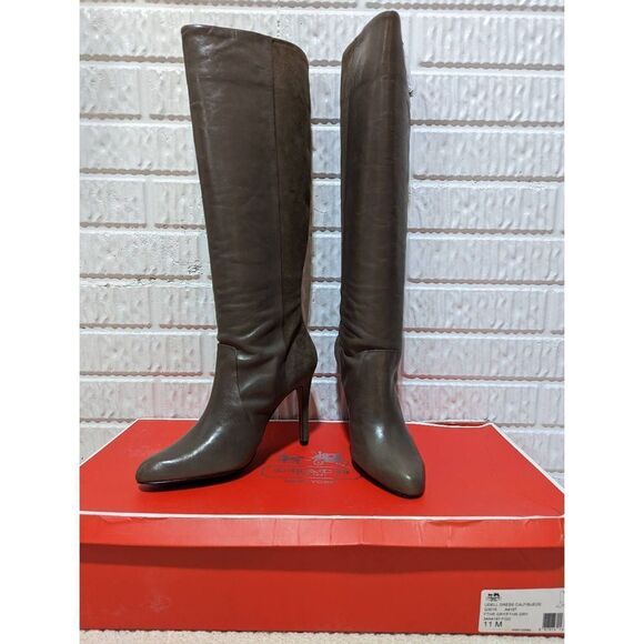 Coach Women's 11M Udell Feather Gray Knee High Dress Heeled Boots - Picture 1 of 12